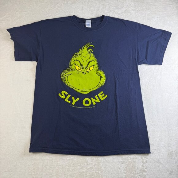 VTG‎ The Grinch Sly One Navy Blue T-Shirt Adult Size L 2007 Dr. Seuss Christmas - Picture 1 of 6